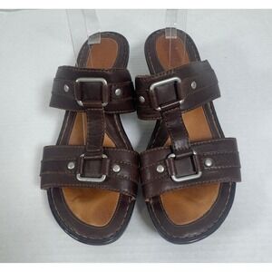 Born Leather Wedge Sandals Womens 10 Brown Buckle Slide Boho Earthy Comfort